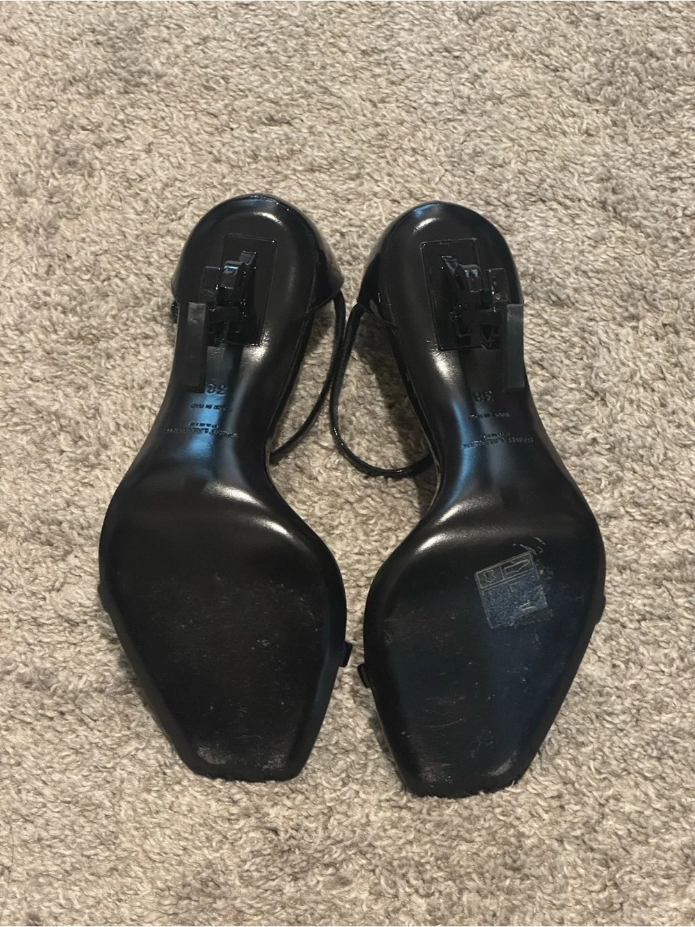 Saint Laurent Black Patent Logo-Detail Stiletto Sandals - Picture 3 of 6